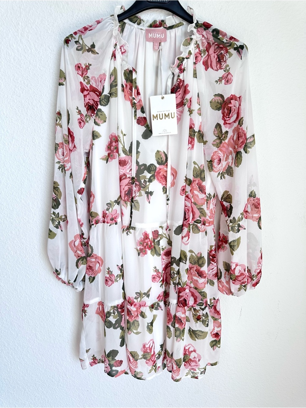 Show me your MUMU floral print puff sleeve mini dress NWT Large - Picture 3 of 11